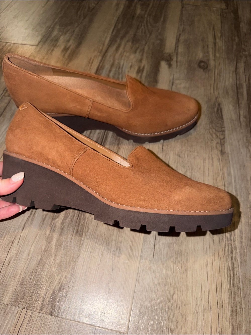 Vionic Cognac Suede Lug Sole Loafers